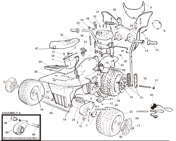 Page A Diagram and Parts List for 78541-9563  Power Wheels Ride-On ATVs